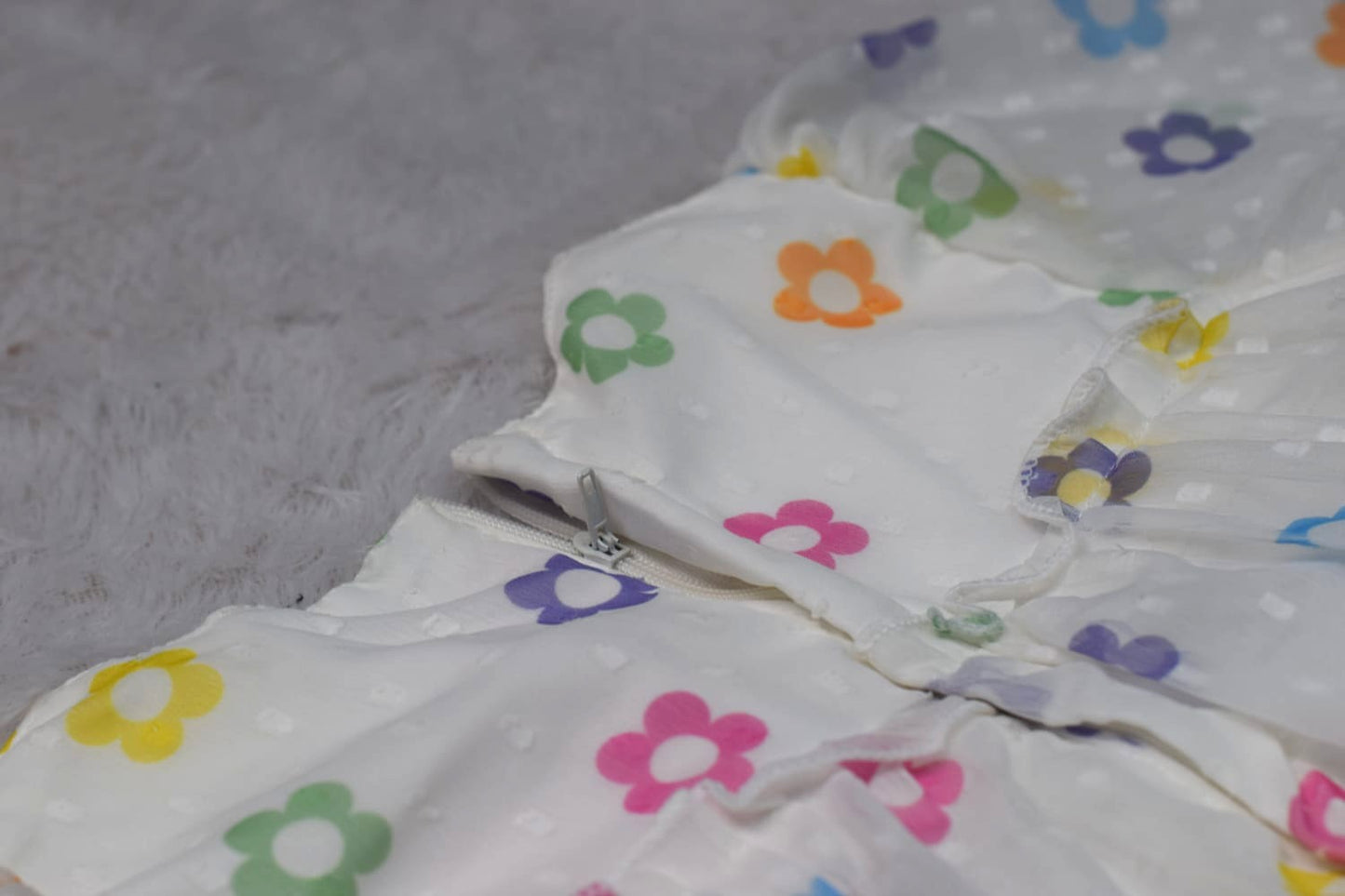 Kids White Floral Net Party Frock with Ruffle Layers