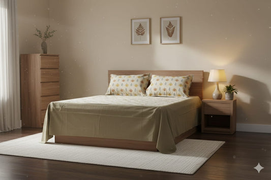 King Size Cotton Bed Spread with Pumpkin & Leaf Print – Soft & Elegant Design