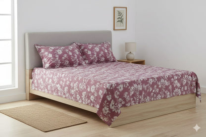 Elegant Floral Queen Size Bedspread – Soft Cotton Feel, Mauve Pink