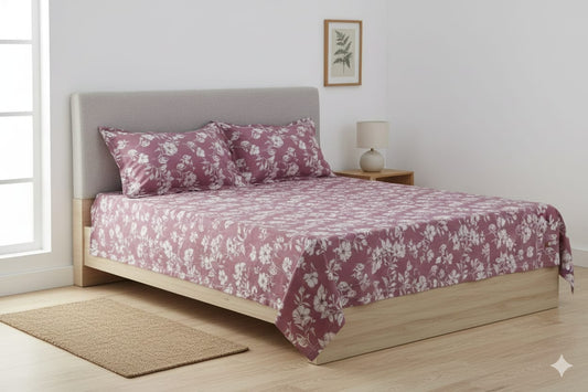 Elegant Floral Queen Size Bedspread – Soft Cotton Feel, Mauve Pink