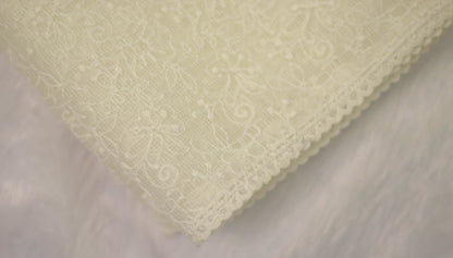 Elegant Off-White Churidar Shawl with Delicate Floral Embroidery – 30x94 Inches