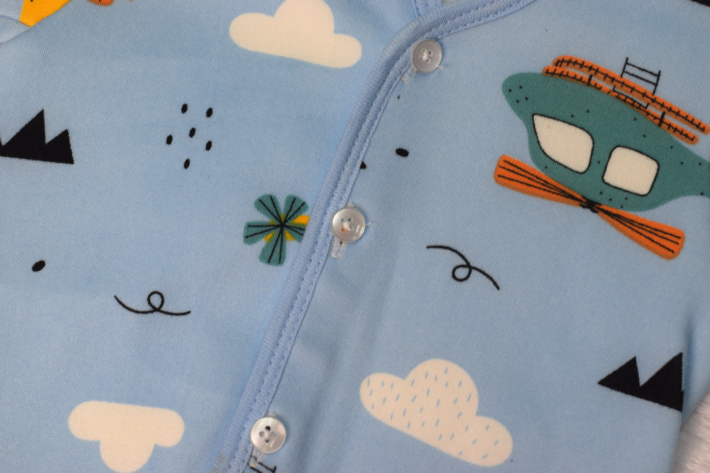 Soft Fleece Baby Jabla for Newborns (3–6 Months) – Sky Blue Helicopter Print