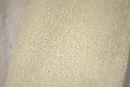 Elegant Off-White Churidar Shawl with Delicate Floral Embroidery – 30x94 Inches