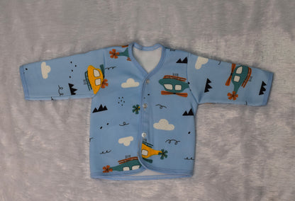 Soft Fleece Baby Jabla for Newborns (3–6 Months) – Sky Blue Helicopter Print