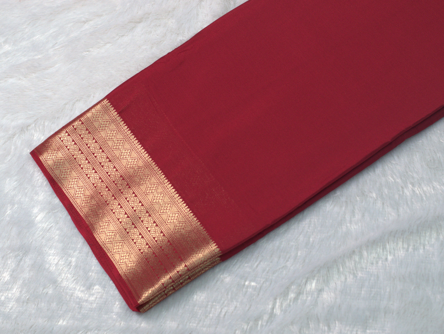 Maroon Viscose Georgette Saree with Gold Zari Border & Attached Blouse Piece