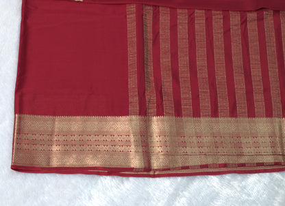 Maroon Viscose Georgette Saree with Gold Zari Border & Attached Blouse Piece