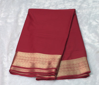 Maroon Viscose Georgette Saree with Gold Zari Border & Attached Blouse Piece