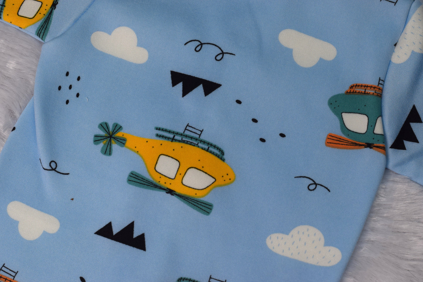 Soft Fleece Baby Jabla for Newborns (3–6 Months) – Sky Blue Helicopter Print