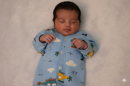 Soft Fleece Baby Jabla for Newborns (3–6 Months) – Sky Blue Helicopter Print