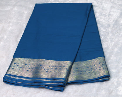 Royal Blue Viscose Georgette Saree with Silver Zari Border &Blouse Piece