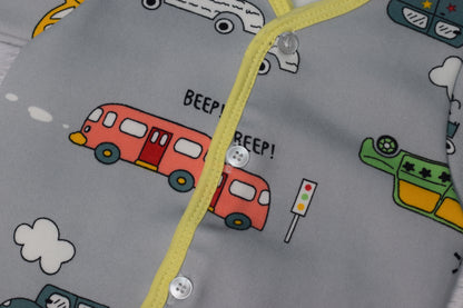 Soft Cotton Newborn Baby Jabla | Car Print Front-Open Shirt (3–6 Months)