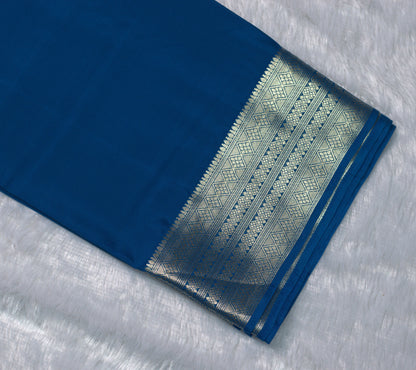 Royal Blue Viscose Georgette Saree with Silver Zari Border &Blouse Piece