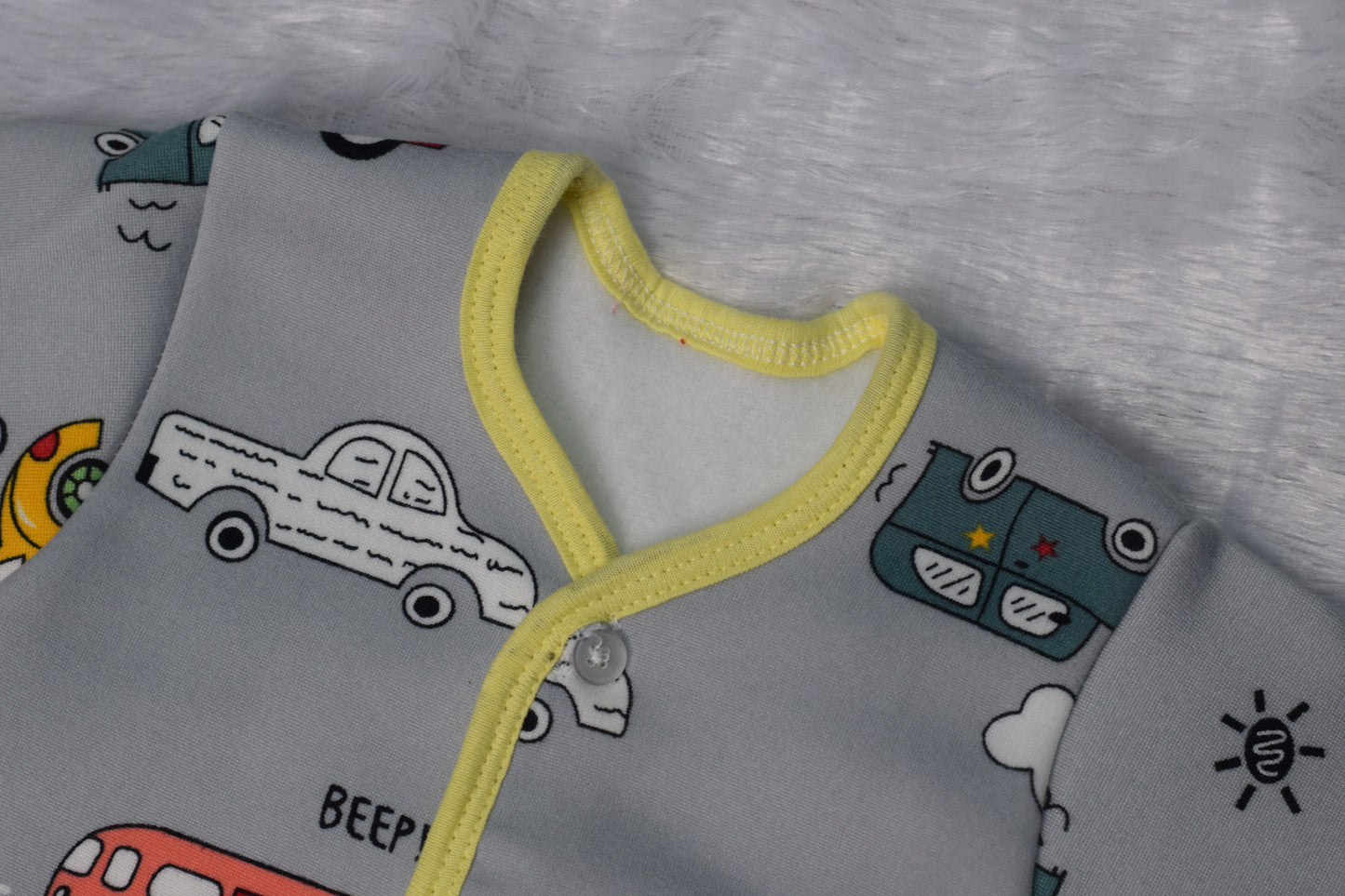 Soft Cotton Newborn Baby Jabla | Car Print Front-Open Shirt (3–6 Months)