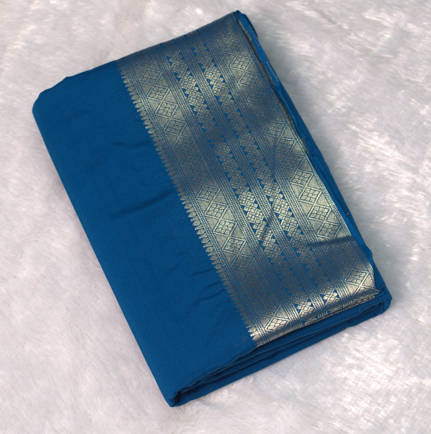 Royal Blue Viscose Georgette Saree with Silver Zari Border &Blouse Piece