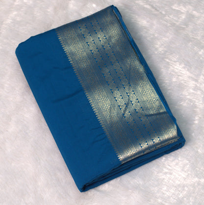 Royal Blue Viscose Georgette Saree with Silver Zari Border &Blouse Piece