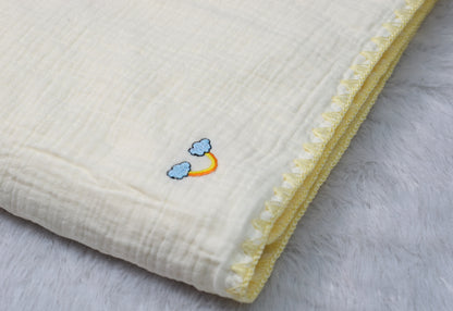 Soft Muslin Baby Swaddle Cloth with Embroidered Stars & Rainbow – 1 m x 1.15 m