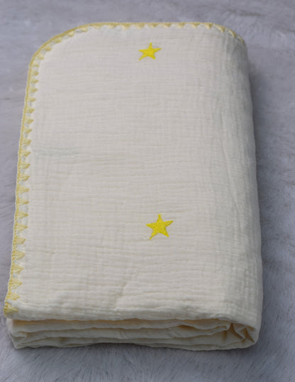 Soft Muslin Baby Swaddle Cloth with Embroidered Stars & Rainbow – 1 m x 1.15 m