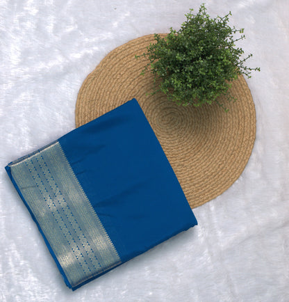 Royal Blue Viscose Georgette Saree with Silver Zari Border &Blouse Piece