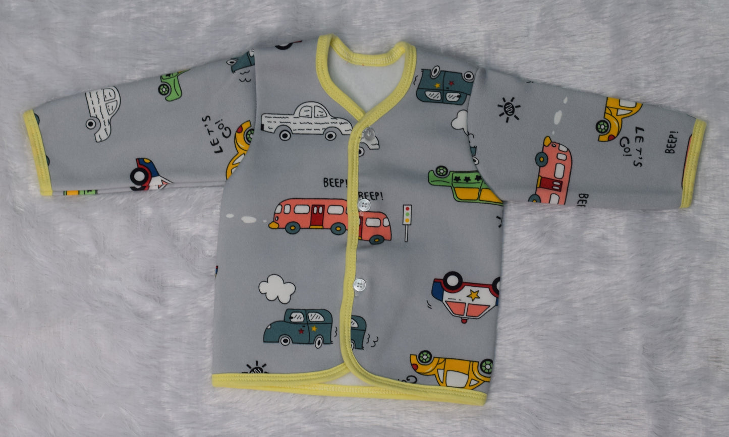 Soft Cotton Newborn Baby Jabla | Car Print Front-Open Shirt (3–6 Months)