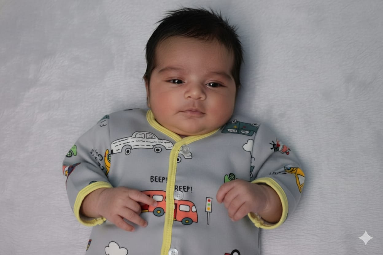 Soft Cotton Newborn Baby Jabla | Car Print Front-Open Shirt (3–6 Months)