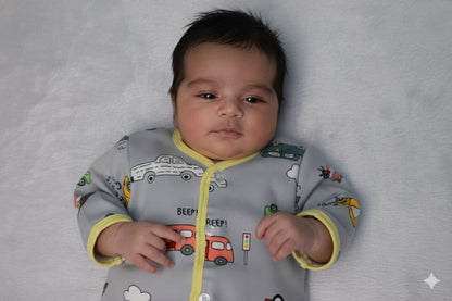 Soft Cotton Newborn Baby Jabla | Car Print Front-Open Shirt (3–6 Months)