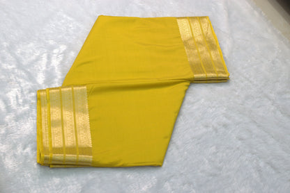 Mustard Yellow Viscose Georgette Saree with Gold Woven Border & Blouse Piece