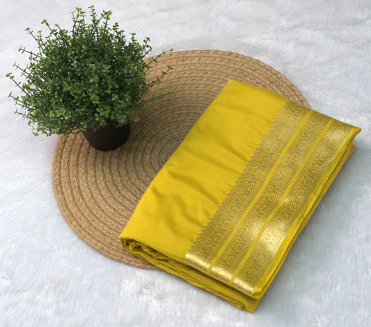 Mustard Yellow Viscose Georgette Saree with Gold Woven Border & Blouse Piece