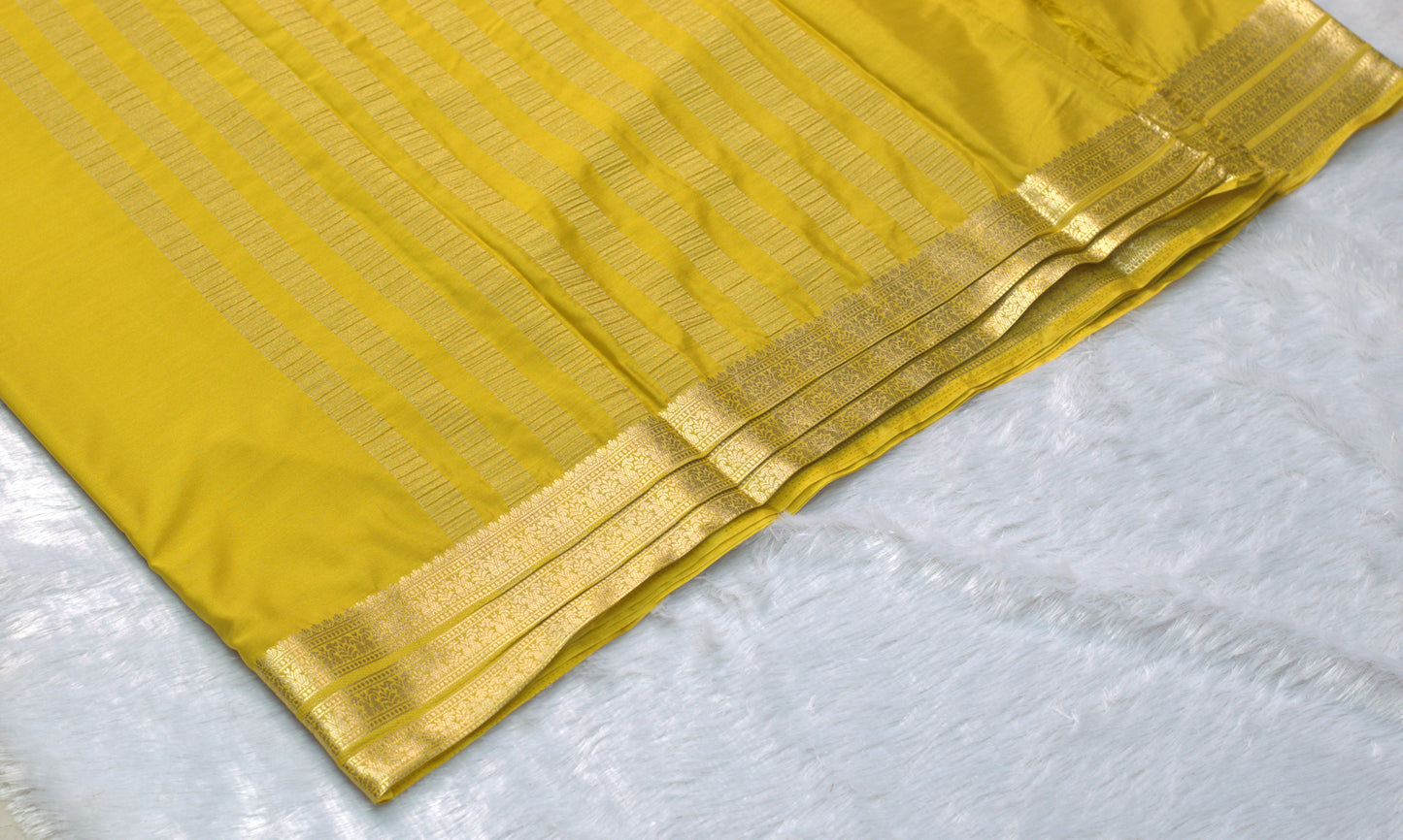 Mustard Yellow Viscose Georgette Saree with Gold Woven Border & Blouse Piece