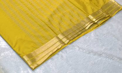 Mustard Yellow Viscose Georgette Saree with Gold Woven Border & Blouse Piece