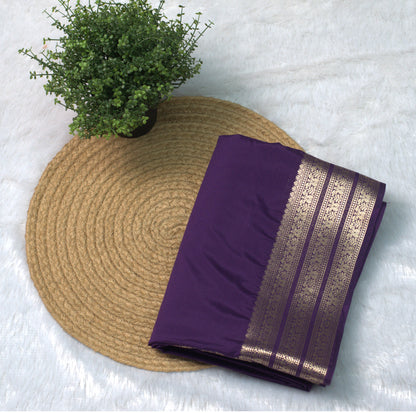 Elegant Purple Viscose Georgette Saree with Gold Border & Blouse Piece