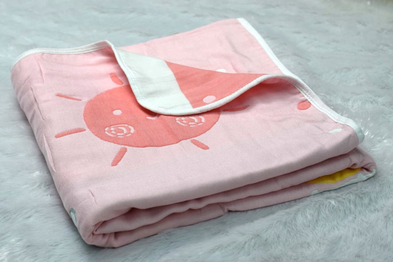 Soft Cotton Baby Swaddle Cloth – Pink Sun Print (1 m × 1.10 m)