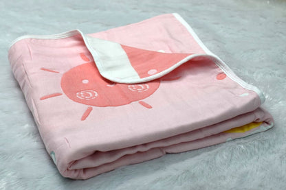 Soft Cotton Baby Swaddle Cloth – Pink Sun Print (1 m × 1.10 m)