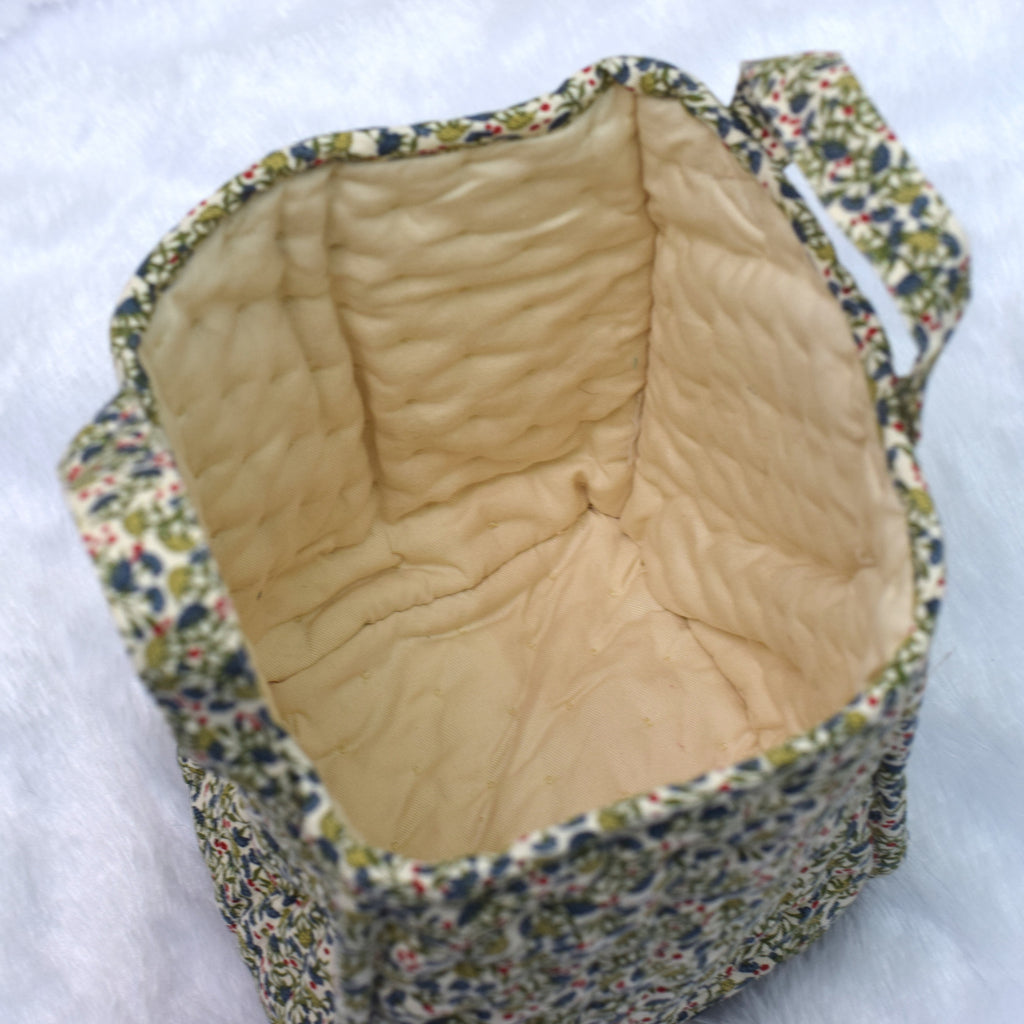 Handmade Quilted Fabric Storage Basket – Floral Print Organizer with Handles