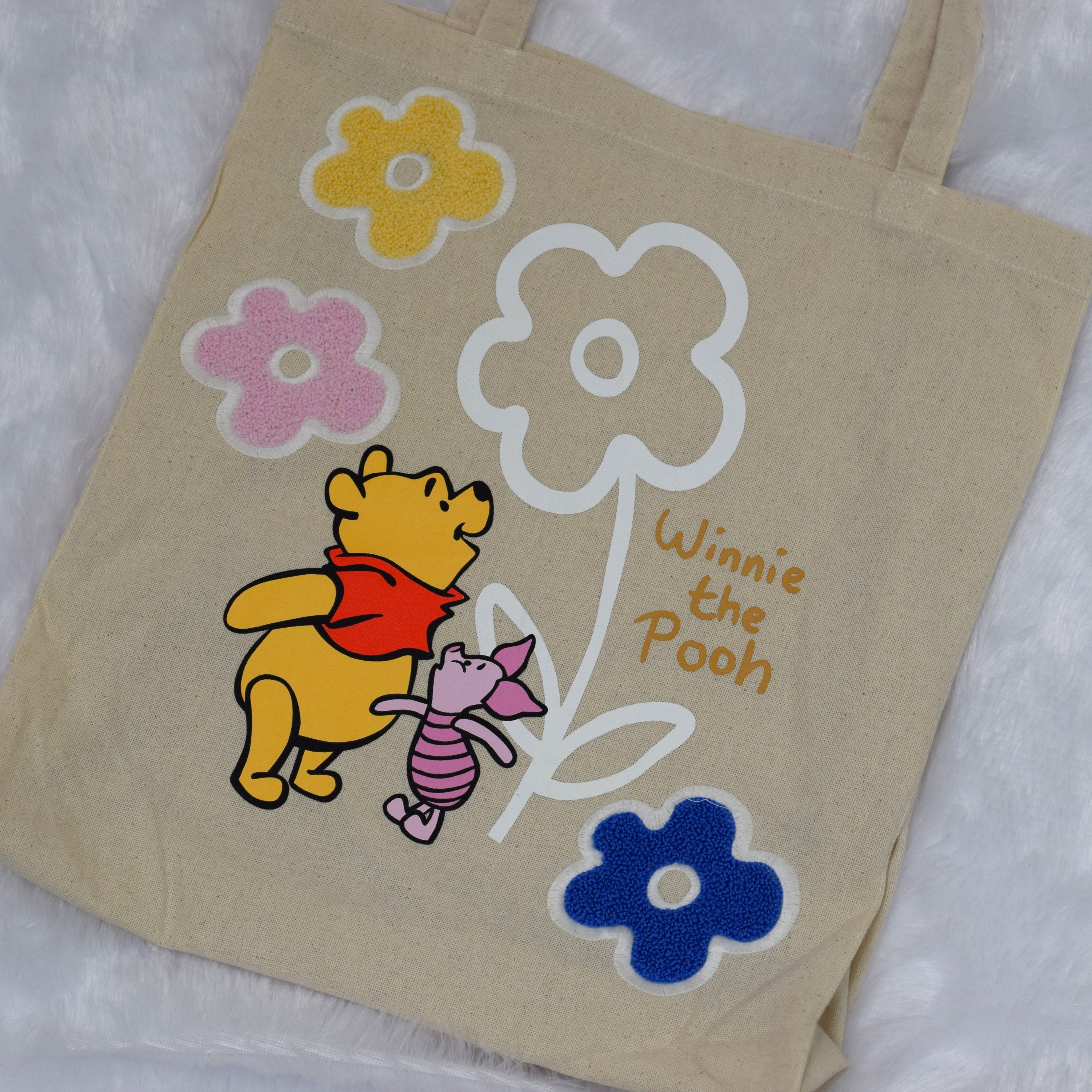 Winnie the Pooh Cotton Tote Bag – Cute Floral Print Eco-Friendly Shopping Bag