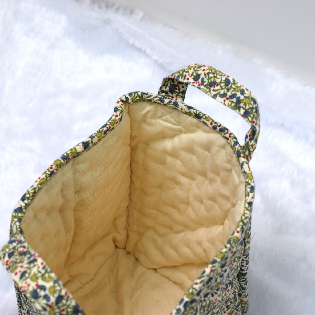 Handmade Quilted Fabric Storage Basket – Floral Print Organizer with Handles