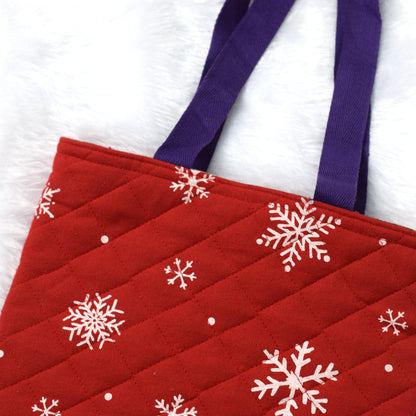 Christmas Snowflake Quilted Tote Bag – Red & White