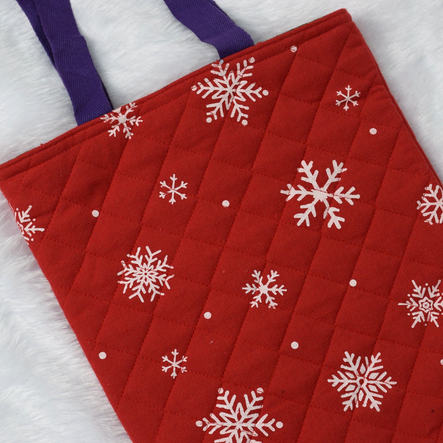 Christmas Snowflake Quilted Tote Bag – Red & White