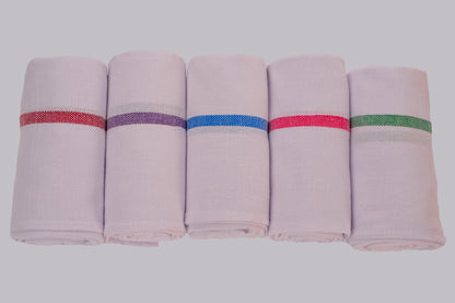 Premium Cotton Thorthu Towel Set – Pack of 5 |  Traditional Kerala Bath Towel with Color Borders