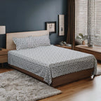 Floral Elegance Cotton Bedsheet Set – White & Mustard Rose Print