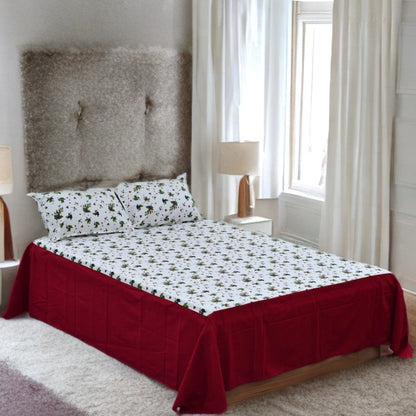 Festive Floral King Size Cotton Bed Sheet with Pillow Covers