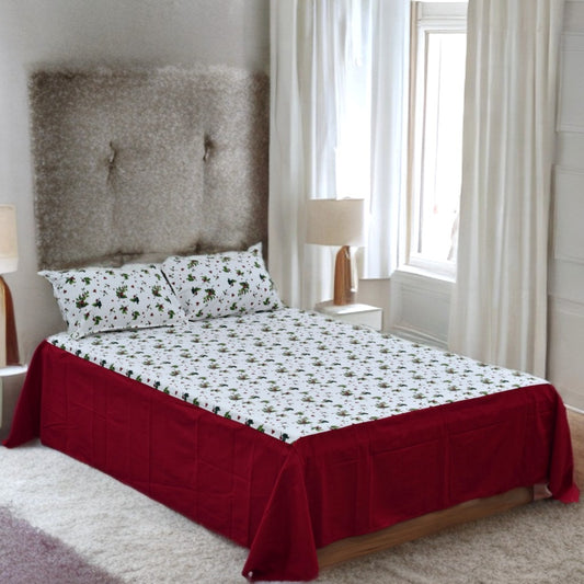 Festive Floral King Size Cotton Bed Sheet with Pillow Covers