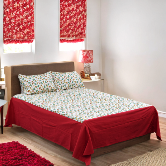 Christmas Festive King Size Bedsheet Set – Gingerbread & Tree Print
