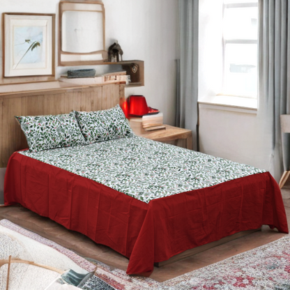 Festive Leaf Print King Size Cotton Bed Sheet Set