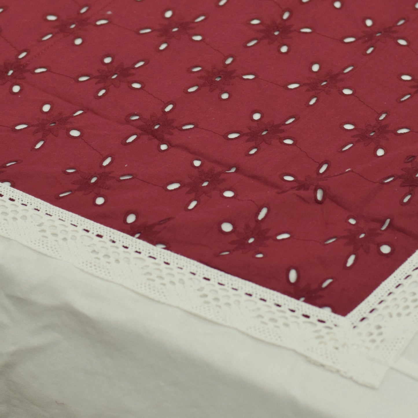 Elegant Maroon & White Cotton King Size Bedsheet Set with Pillow Covers