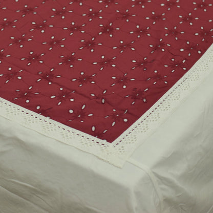 Elegant Maroon & White Cotton King Size Bedsheet Set with Pillow Covers