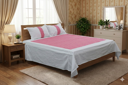 Floral Cutwork King Size Bed Spread with Lace Border – Elegant Cotton Bed Cover