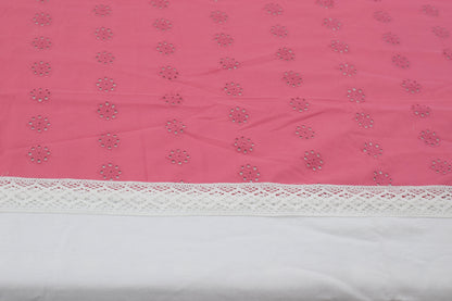 Floral Cutwork King Size Bed Spread with Lace Border – Elegant Cotton Bed Cover
