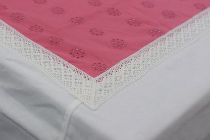 Floral Cutwork King Size Bed Spread with Lace Border – Elegant Cotton Bed Cover