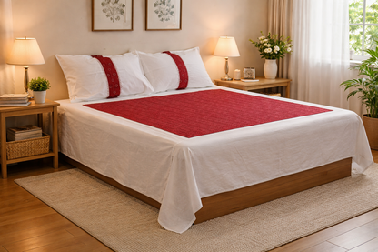 Elegant Brick red & White Cotton King Size Bedspread with Lace Border