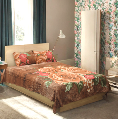 Vintage Rose Bloom Printed Queen Size Bedsheet with 2 Pillow Covers